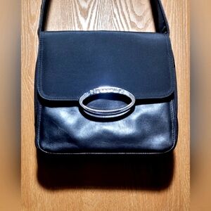 Tignanello Italian soft geniune leather & fabric black crossbody bag